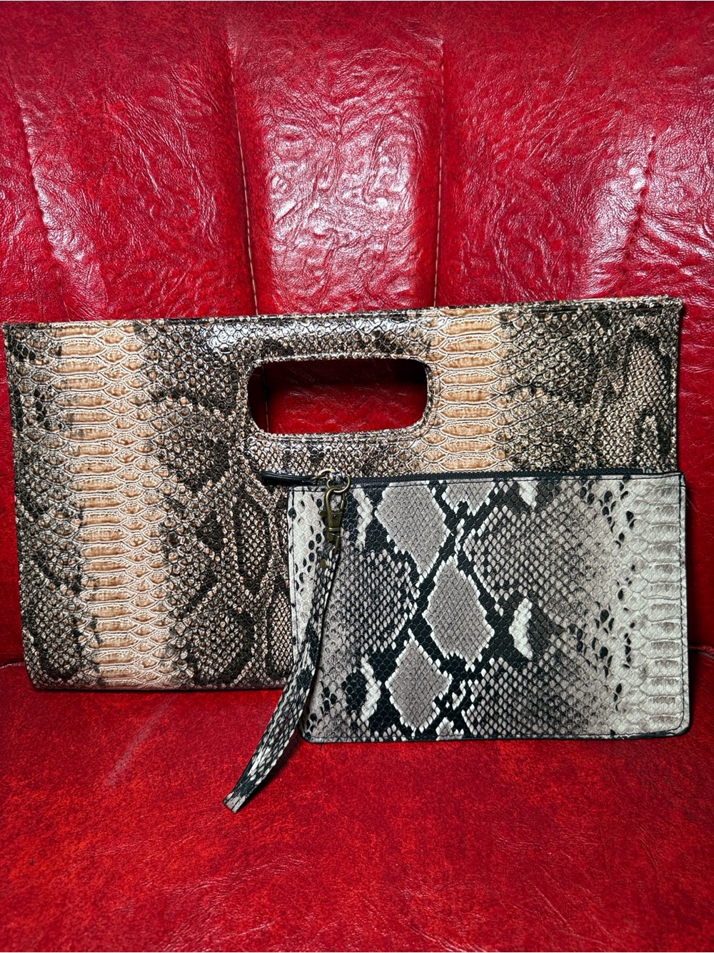 Giannini Faux Snakeskin Cutout Handle Statement Clutch - Picture 5 of 5